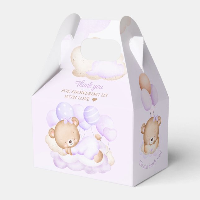Girl Purple Bear Baby Shower Favor Box (Back Side)