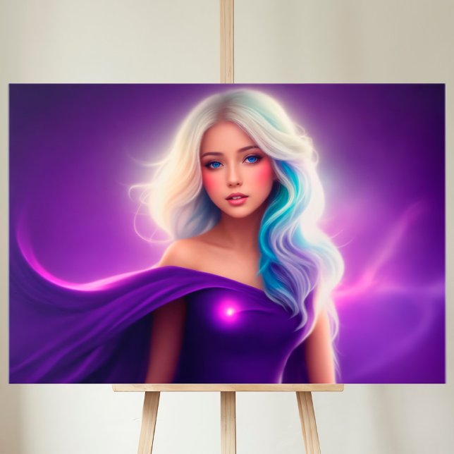 Girl purple blonde neon elegant pink lady art canvas print (Creator Uploaded)