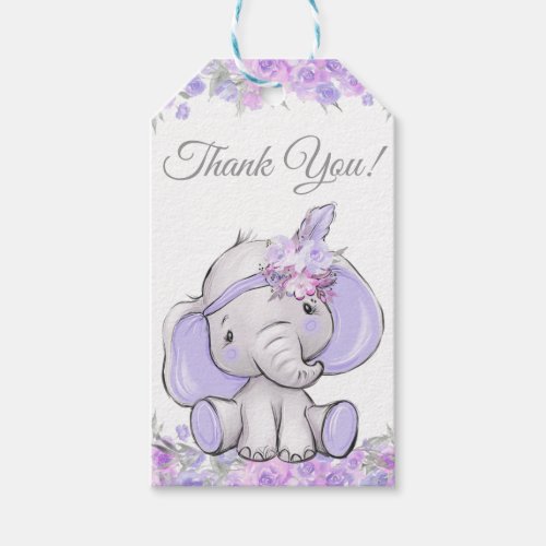 Girl Purple Boho Elephant Baby Shower Gift Tags