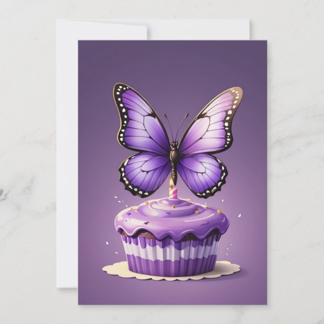 Girl purple butterfly birthday invitations (Front)