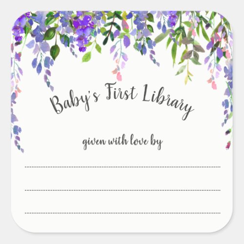 Girl Purple floral bookplate book baby shower Square Sticker