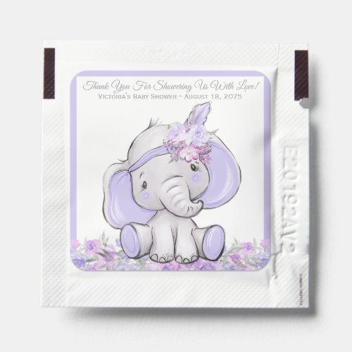 Girl Purple Floral Elephant Baby Shower Hand Sanitizer Packet