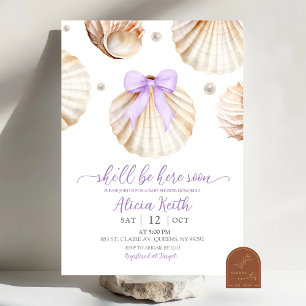 Girl Purple Shell Baby Shower Invitation