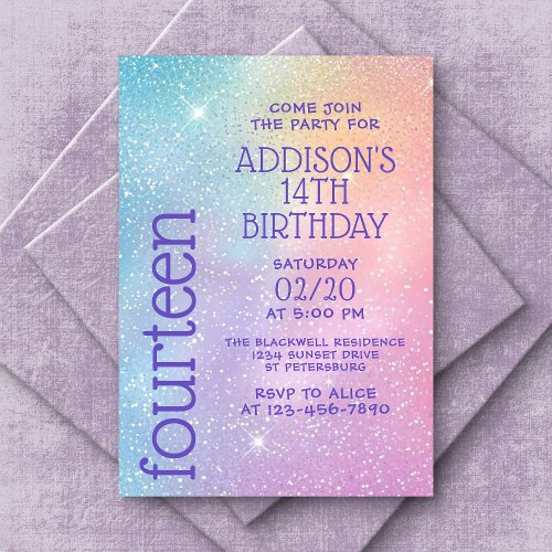 Girl Purple Stars Galaxy Birthday Invitation