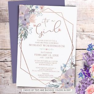 Girl Purple Watercolor Floral Baby Shower Invitation