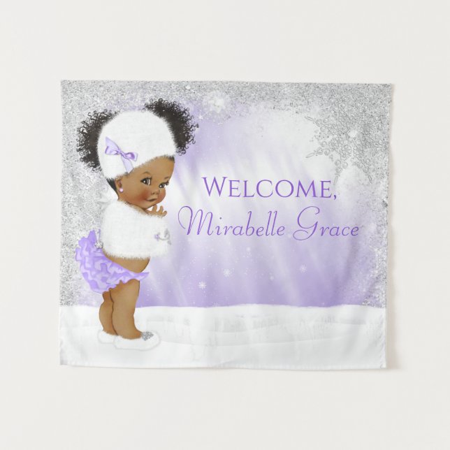 Girl Purple Winter Wonderland Baby Shower Backdrop (Front (Horizontal))