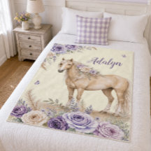 Girl Purple Yellow Rose Horse Monogram