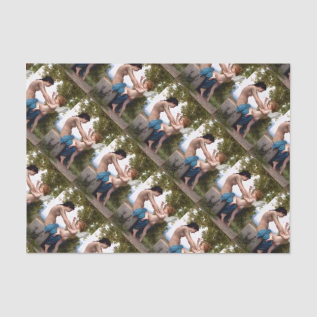 Girl Pushing Cupid Valentine Bouguereau Painting Tissue Paper (Front)