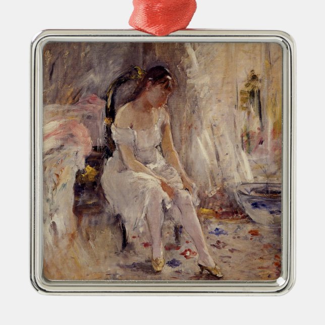 Girl Putting on Her Stockings (by Berthe Morisot) Metal Ornament (Front)