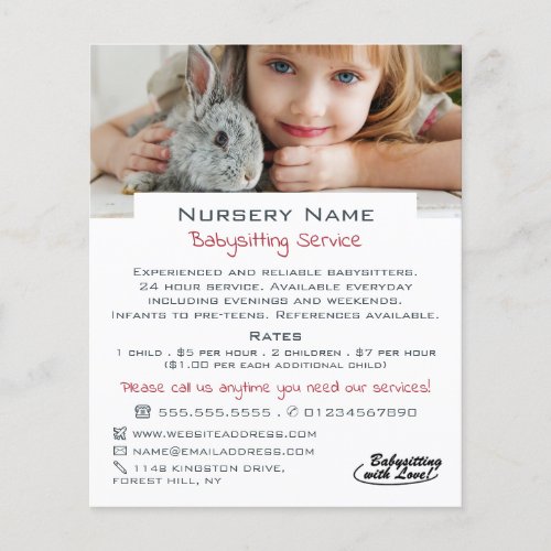 Girl  Rabbit Babysitter Daycare Nursery Advert Flyer