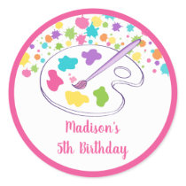 Girl Rainbow Art Party Birthday Classic Round Sticker