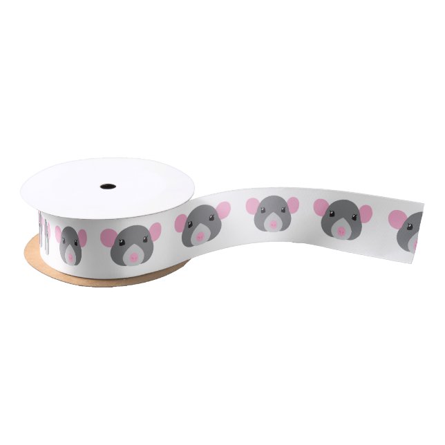 girl rat face gray satin ribbon (Spool)