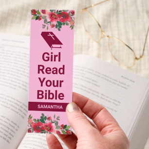 Girl Read Your Bible Floral Custom Name Bookmarks