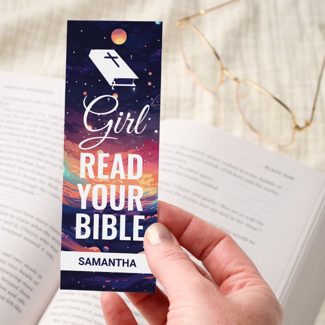 Girl Read Your Bible | Galaxy Stars Personalized  Bookmarks (Hand)