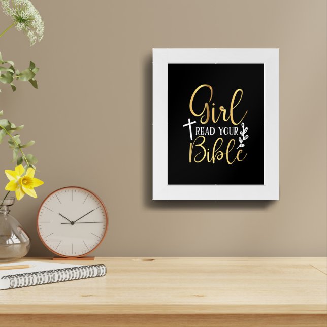 Girl Read Your Bible Religious Framed Art (Table Top)