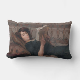 Girl Reading a Book (Reclining on a Divan) Lumbar Pillow