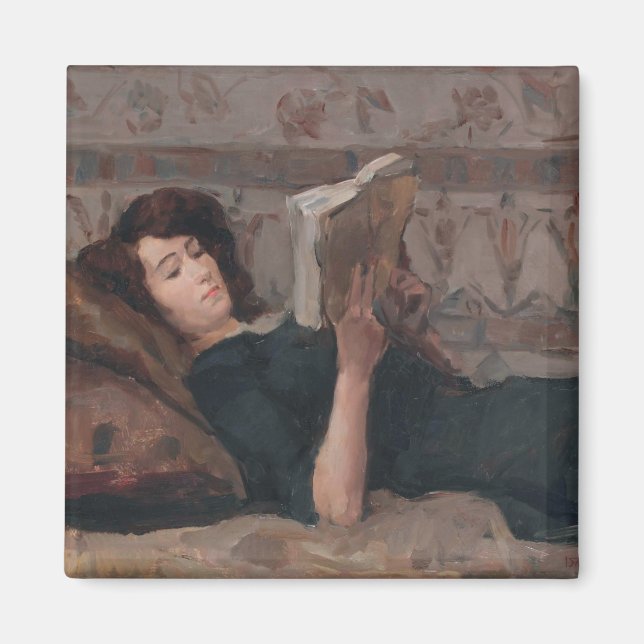 Girl Reading a Book (Reclining on a Divan) Magnet (Front)