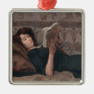 Girl Reading a Book (Reclining on a Divan) Metal Ornament