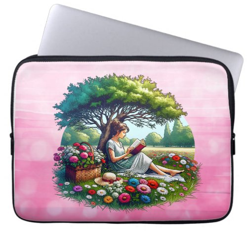 Girl Reading a Book under a Tree on a Relaxing Day Laptop Sleeve