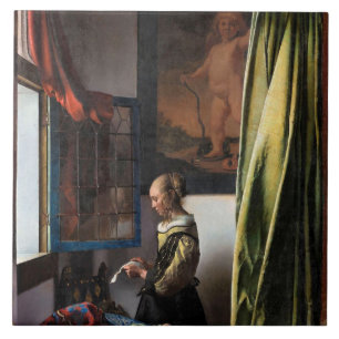 Girl Reading a Letter at an Open Window, Vermeer Ceramic Tile