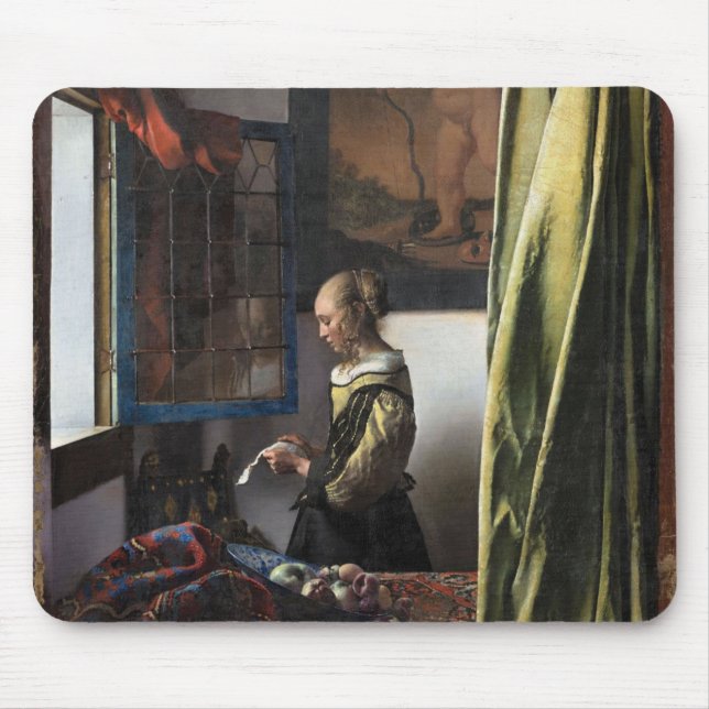 Girl Reading a Letter at an Open Window, Vermeer Mouse Pad (Front)
