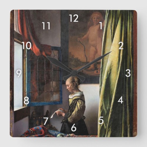 Girl Reading a Letter at an Open Window Vermeer Square Wall Clock