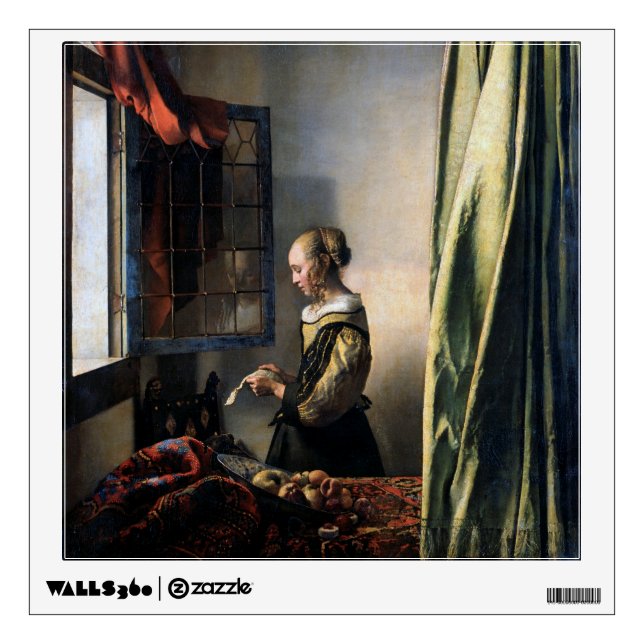 Girl Reading a Letter at an Open Window, Vermeer Wall Decal (Front)