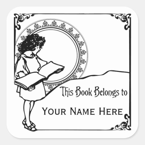 Girl Reading Art Nouveau Style Bookplate