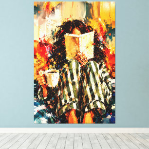 Girl Reading Book Cozy Painting Art Canvas Print