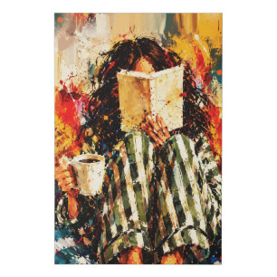 Girl Reading Book Cozy Painting Art Faux Canvas Print