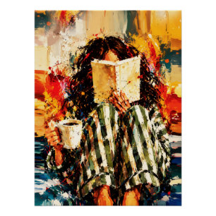 Girl Reading Book Cozy Painting Art Poster