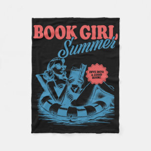 Girl Reading Book Summer Funny Beach Vacation For Fleece Blanket