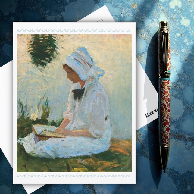 Girl reading by a stream, Sargent 1888  Postcard (Creator Uploaded)