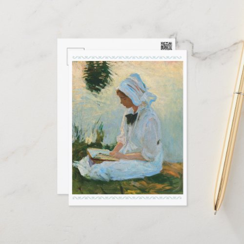 Girl reading by a stream Sargent 1888  Postcard