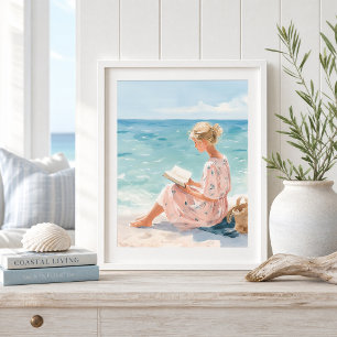 Girl Reading by the Seashore Art Print