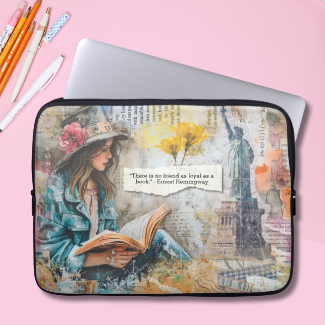Girl Reading Customizable Quote Laptop Sleeve (Creator Uploaded)