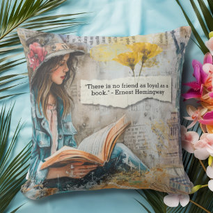 Girl Reading Customizable Quote Throw Pillow