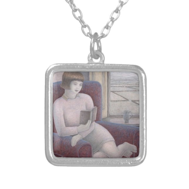 Girl Reading in Armchair 2009 Silver Plated Necklace (Front)