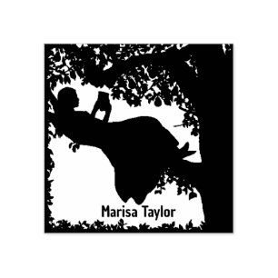 Girl Reading in Tree Silhouette  Rubber Stamp