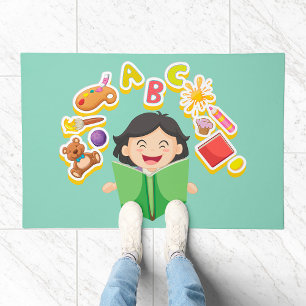 Girl Reading Learning ABC Letters and Toys Doormat