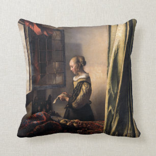 Girl Reading Letter at Open Window by Vermeer Throw Pillow