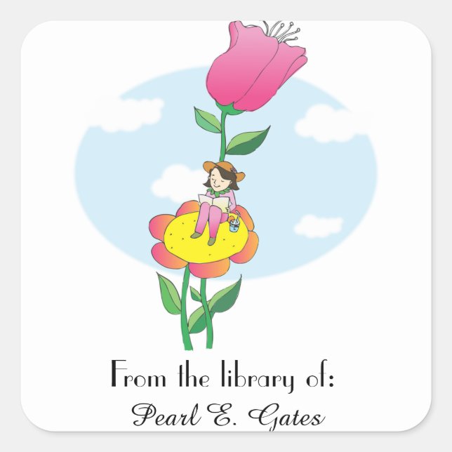 Girl Reading on a Flower Bookplate (Front)