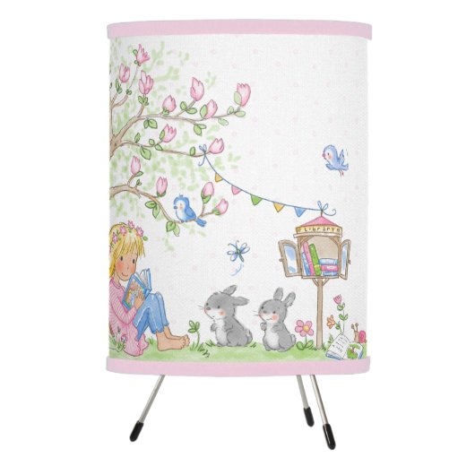 Girl reading under a Magnolia tree Tripod Lamp (Right)