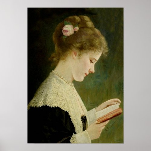 Girl Reading Vintage Art Poster