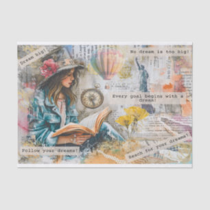 Girl Reading With Dream Quotes Collage Decoupage Tissue Paper
