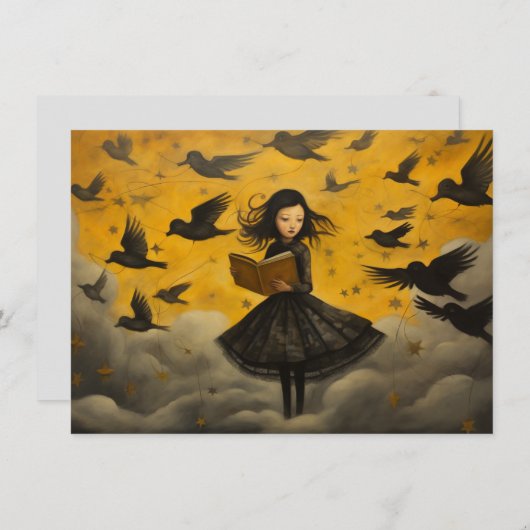 Girl reading with flying birds - postcard (Front/Back)