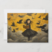 Girl reading with flying birds - postcard (Front)