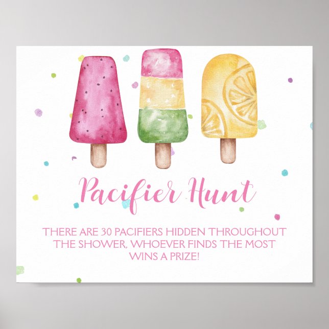 Girl Ready to Pop Baby Shower Game Pacifier Hunt Poster (Front)