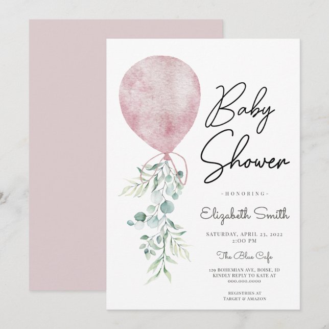 Girl Ready to Pop Pink Greenery Baby Shower Modern Invitation (Front/Back)