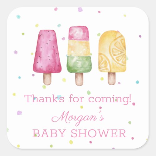 Girl Ready to Pop Summer Baby Shower Favors Square Sticker